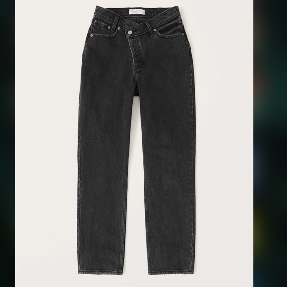 Abercrombie & Fitch Denim - Abercrombie & Fitch Curve Love Black High Rise Dad Jean Criss-Cross Waistband